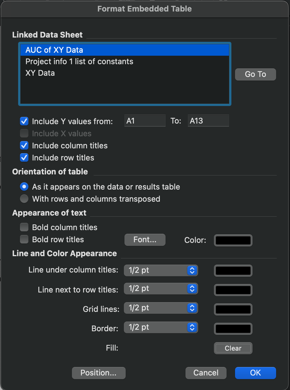 Format Embedded Table